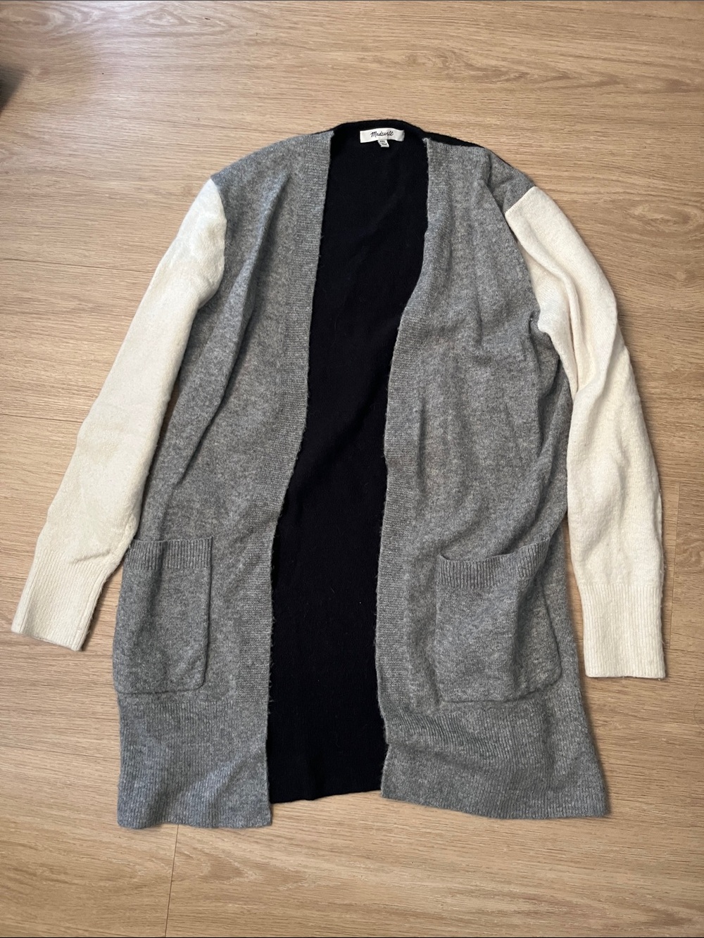 Madewell Three-Color Open-Front Cardigan - Gray/Navy/Cream